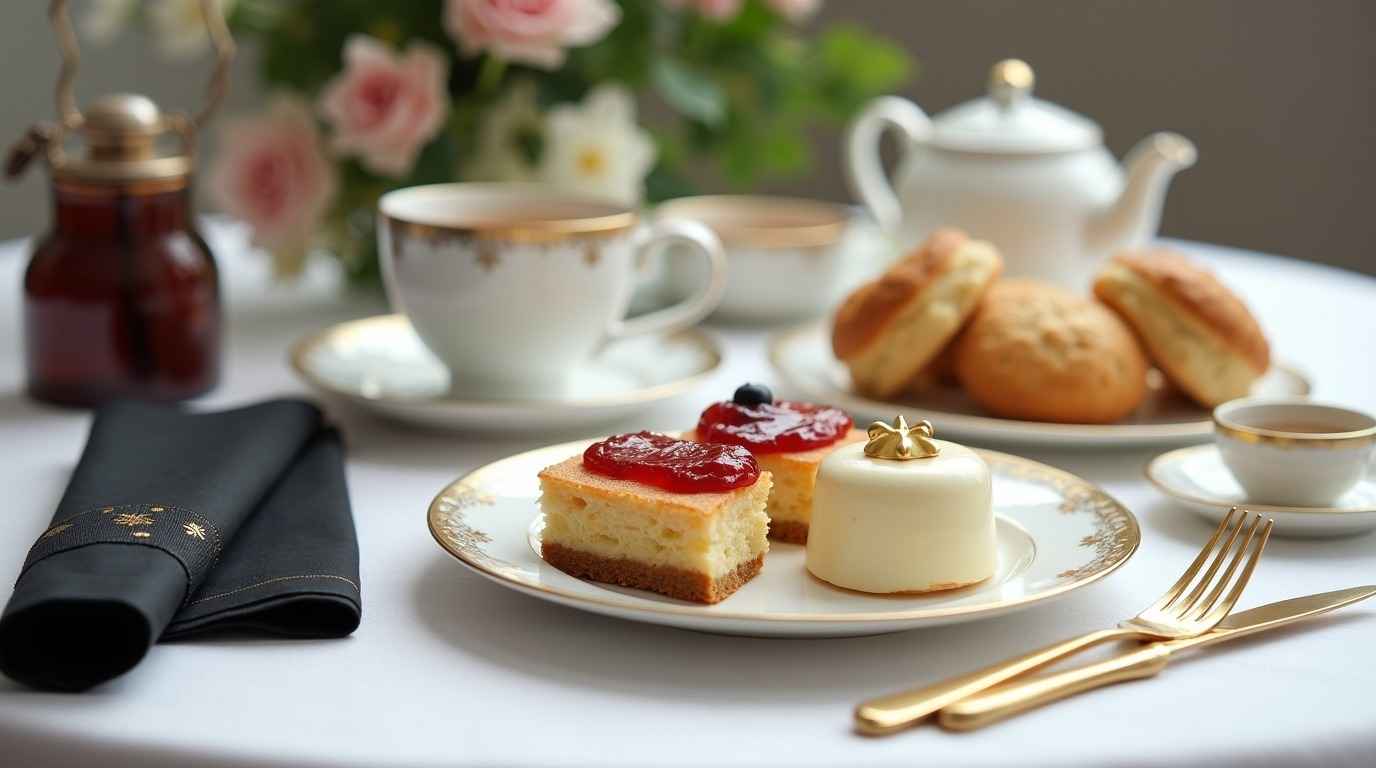 Luxury afternoon tea table setting at Eva Grill & Lounge